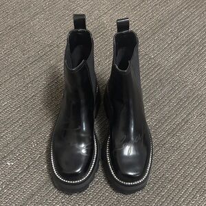 Karl Lagerfeld Glossy Black Boots with Silver Detailing